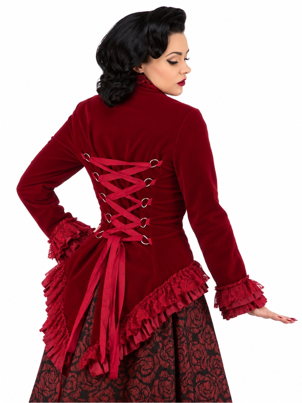 Hearts & Roses Red Velvet Victorian Jacket Gothic Alternative Steampunk Womens 6